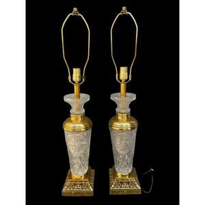 Pair Ainsley Crystal & Brass Hollywood Regency Lamps Elegant